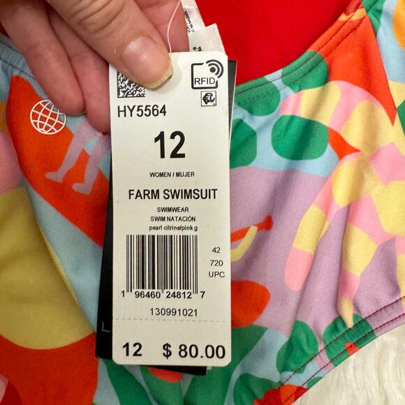 Adidas FARM Rio One Piece Swimsuit Pull On Beach Print No padding NWT Sz 12 - Picture 12 of 14